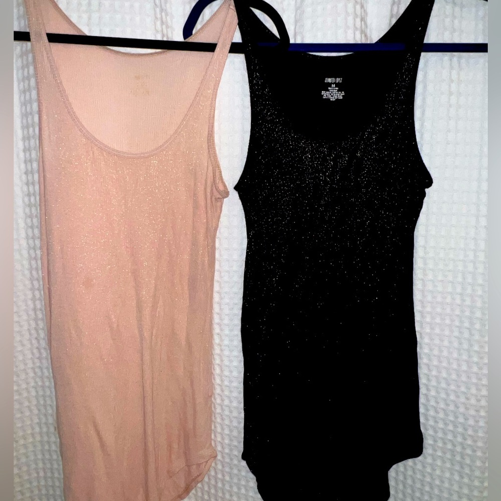 EUC J. Lo Metallic tank tops. Soft&stretchy. Medium black & peach like color.